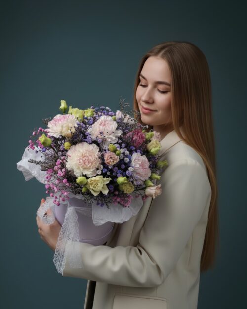 Радужная композиция с диантусами