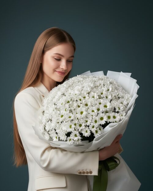 Букет из 25 белых хризантем