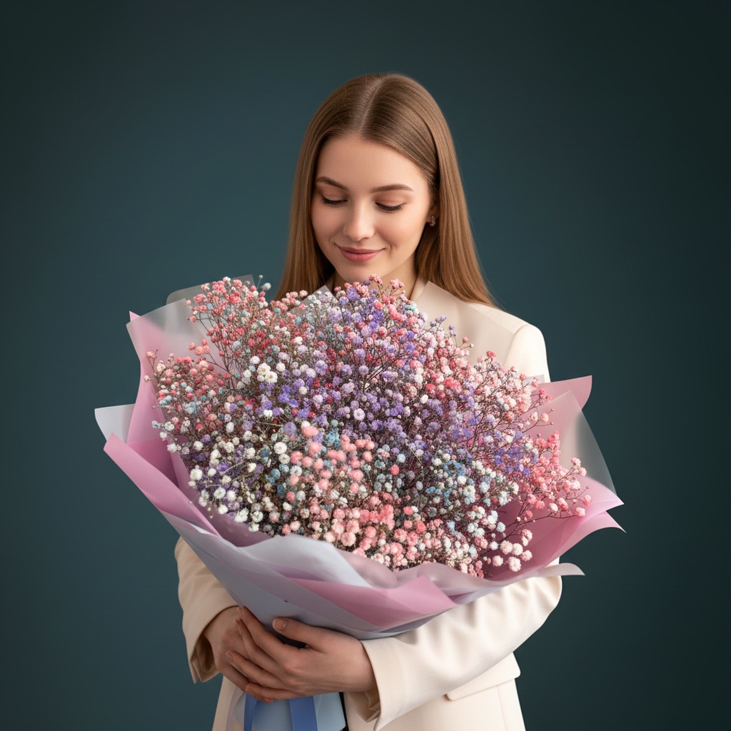 Букет из 25 разноцветных гипсофил