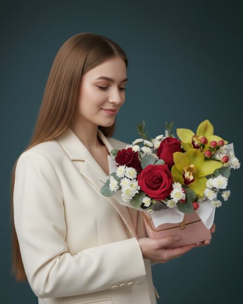 Композиция с розами и орхидей
