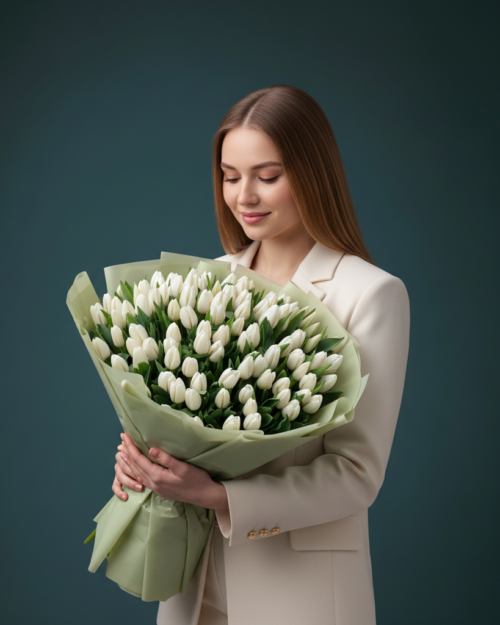 Охапка белых тюльпанов