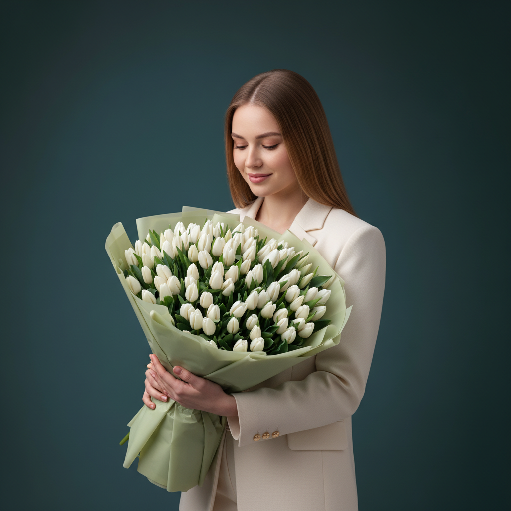 Охапка белых тюльпанов